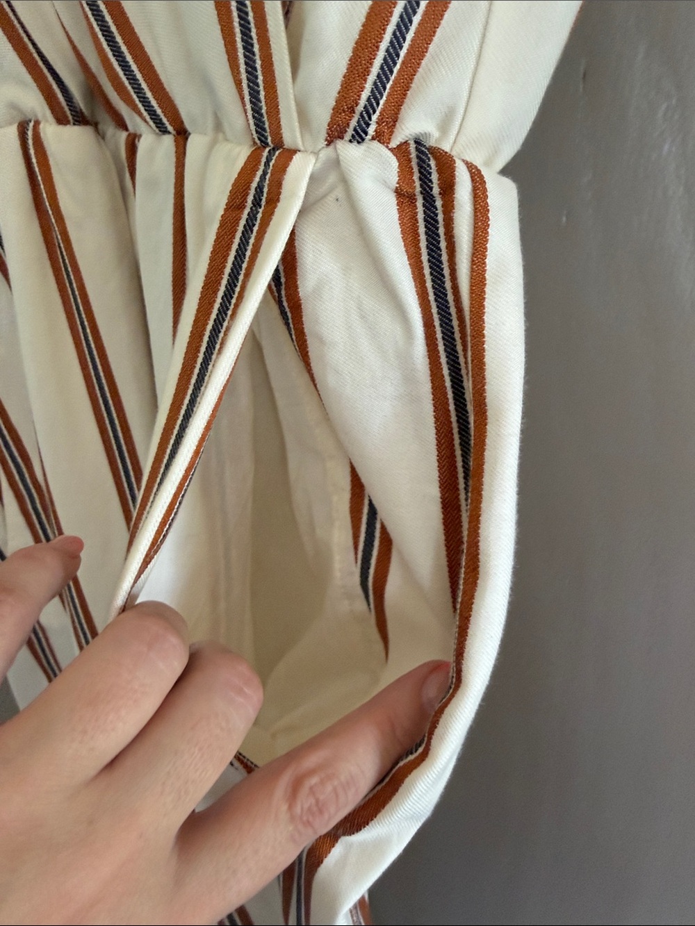 Maje Cream and Brown Striped Wrap Jumpsuit - Picture 4 of 7